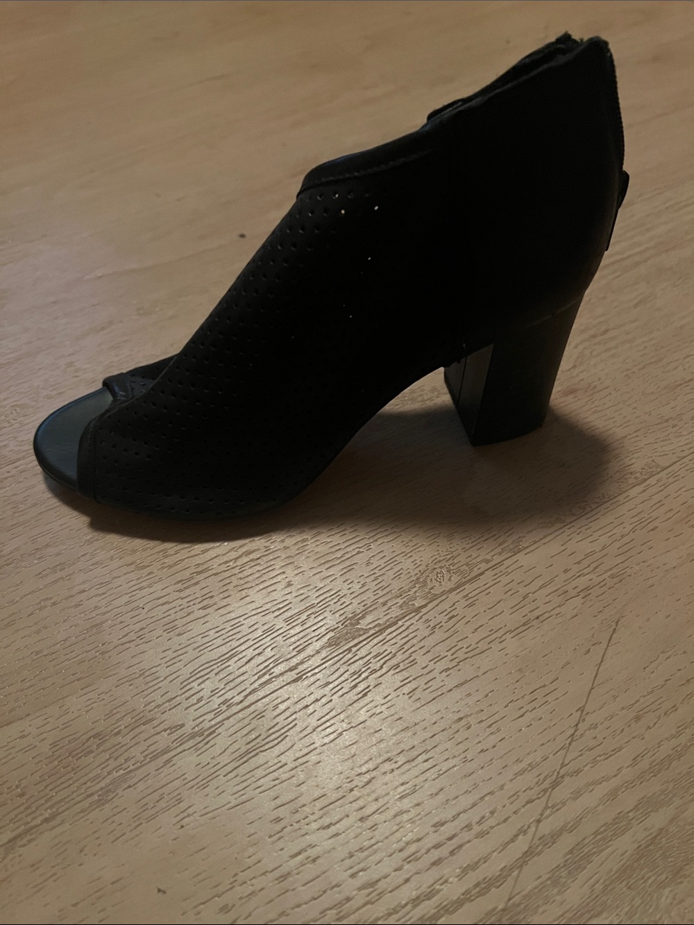 le chateau Black Perforated Open-Toe Block Heel